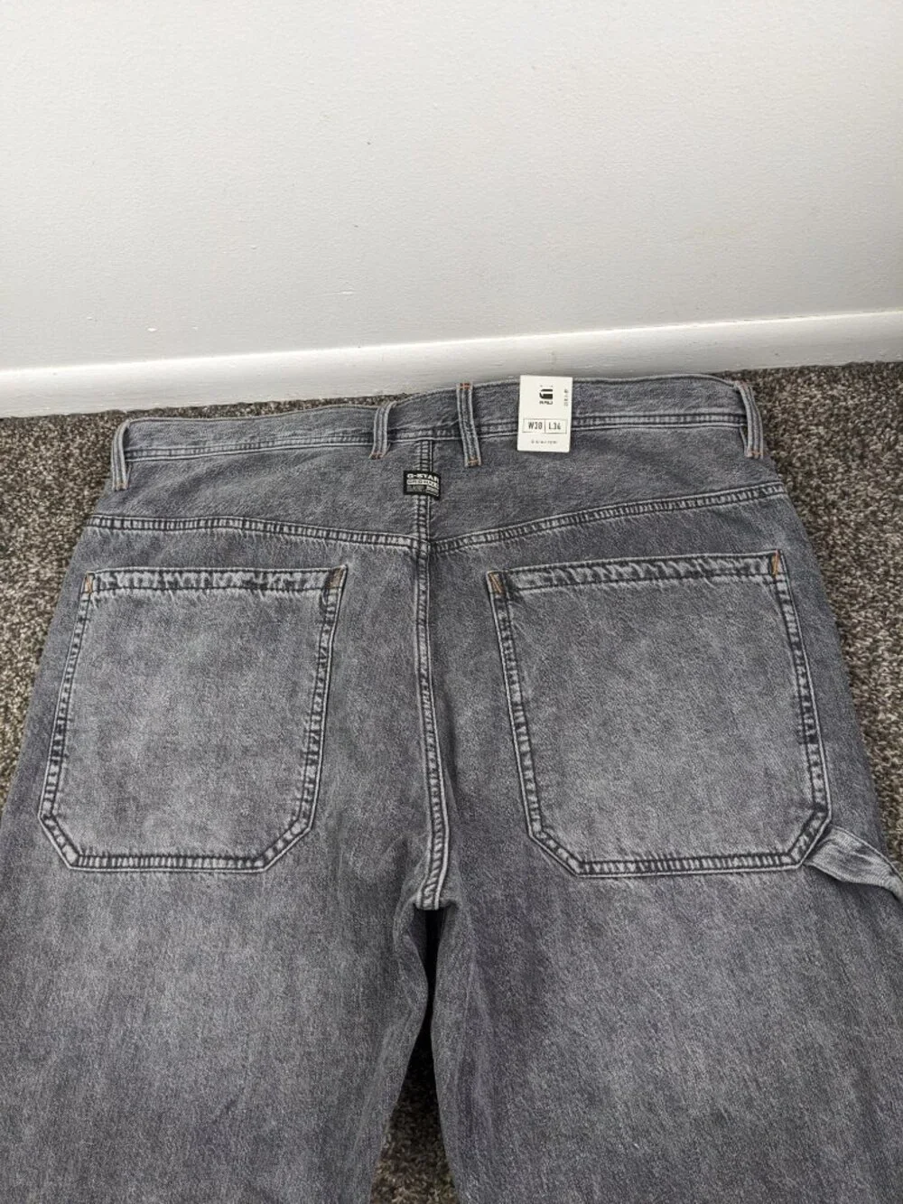 NWT G Star Jeans 3D Carpenter Double Knee Mens 38x33 Loose Fit Faded Gray $200